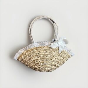 Wicker Basket Purse Wrapped Handles Zipper Romantic Cottage Woven Beach Feminine